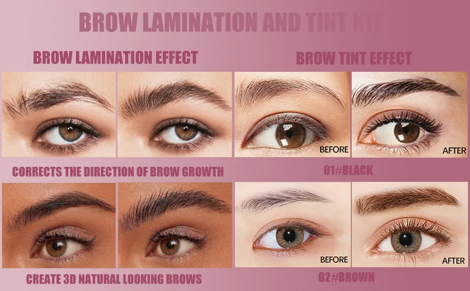 Brow Lamination Kit Eyebrow Lamination with Black & Brown Color Kit Professional Eyebrow Perm Kit Fuller & Thicker Brows Long-lasting for 6-8 Weeks Instant Lifting Suitable for Salon & Home Use - brow lamination and tint kit