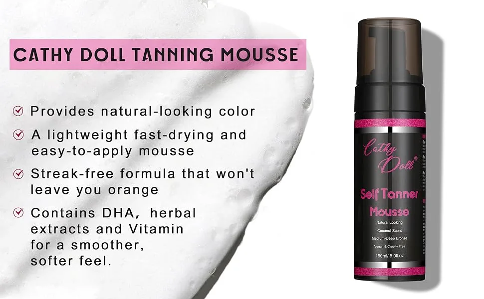 Cathy Doll Cruelty Free Sunless Tanning Mousse Natural Self Tanner Mousse Self Tanning Mousse For Fair Skin Body Face - Self Tanner Mousse