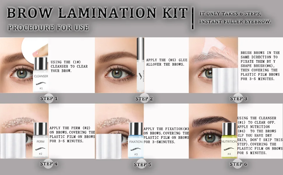Brow Lamination Kit Eyebrow Lamination Kit Professional DIY Eyebrows Lift Styling Kit for Fuller and Messy Eyebrows Wake Up Fuller Feathered Eyebrows Lasting 6-8 Weeks Suitable for Salon Home Use - How to use