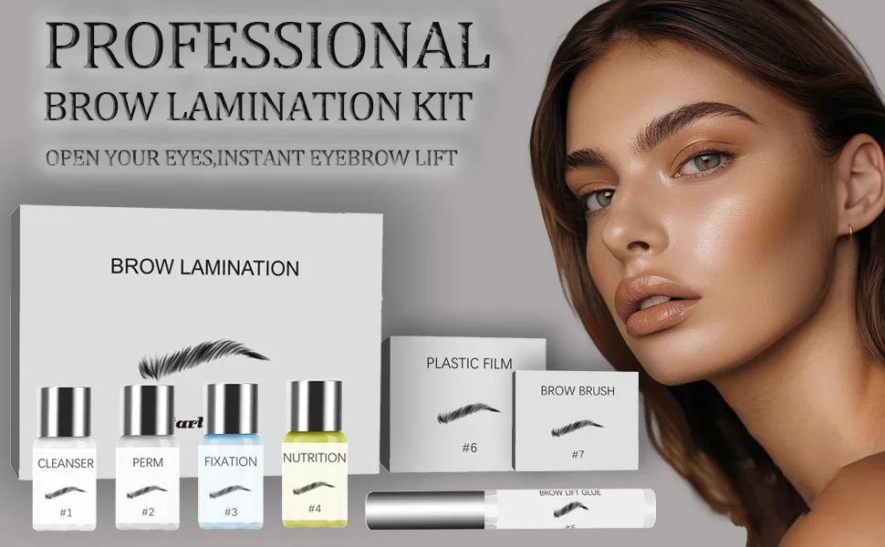 Brow Lamination Kit Eyebrow Lamination Kit Professional DIY Eyebrows Lift Styling Kit for Fuller and Messy Eyebrows Wake Up Fuller Feathered Eyebrows Lasting 6-8 Weeks Suitable for Salon Home Use - Professional brow lamination kit