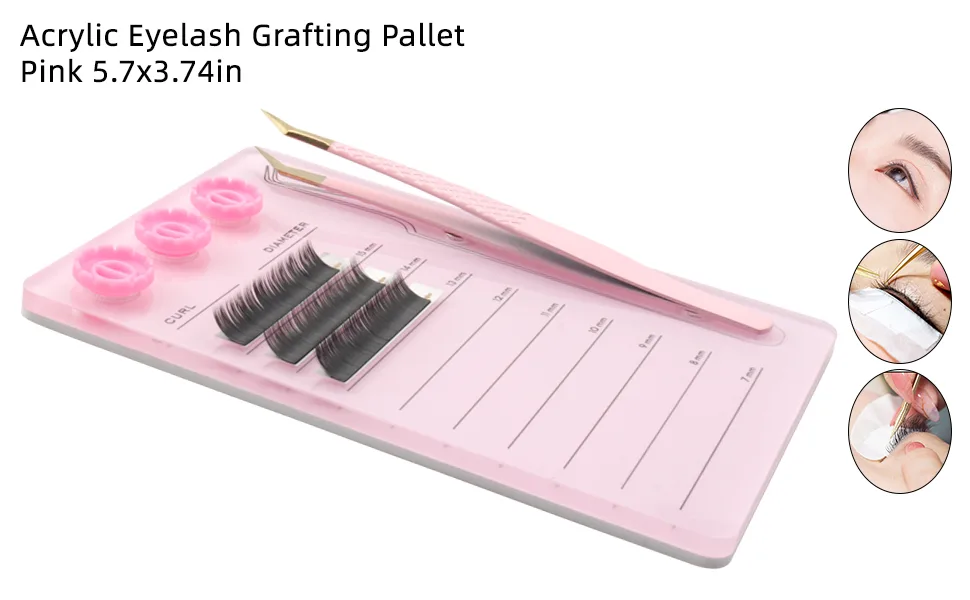 Acrylic Eyelash Extension Pallet Kits Grafting False Eyelash Organizer Extension Pad Lash Tray Magnetic Tweezer Holder - Durable Eyelash Extension Storage Organizer (Pink sets) - Eyelash Grafting pallet