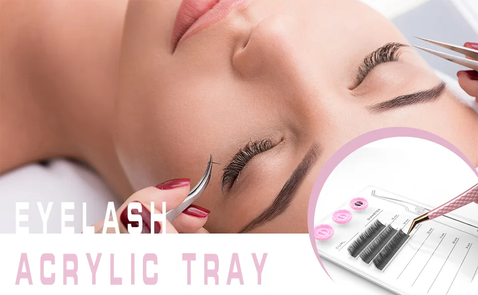 Acrylic Eyelash Extension Pallet Kits Grafting False Eyelash Organizer Extension Pad Lash Tray Magnetic Tweezer Holder - Durable Eyelash Extension Storage Organizer (Pink sets) - Eyelash Grafting pallet