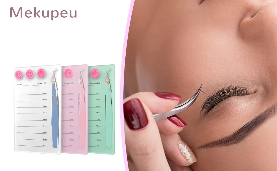Acrylic Eyelash Extension Pallet Kits Grafting False Eyelash Organizer Extension Pad Lash Tray Magnetic Tweezer Holder - Durable Eyelash Extension Storage Organizer (Pink sets) - Lash pallet