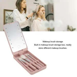 Makeup Brush Set with Mirror Professional Travel Makeup Brush Set Small Portable Cosmetic Brushes Kit with Rotatable LED Light Mirror for Eyeshadow Powder Blush - 1410240008711-2