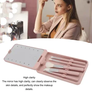 Makeup Brush Set with Mirror Professional Travel Makeup Brush Set Small Portable Cosmetic Brushes Kit with Rotatable LED Light Mirror for Eyeshadow Powder Blush - 1410240008711-3