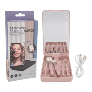 Makeup Brush Set with Mirror Professional Travel Makeup Brush Set Small Portable Cosmetic Brushes Kit with Rotatable LED Light Mirror for Eyeshadow Powder Blush - product information 2