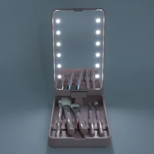 Makeup Brush Set with Mirror Professional Travel Makeup Brush Set Small Portable Cosmetic Brushes Kit with Rotatable LED Light Mirror for Eyeshadow Powder Blush - product information 6