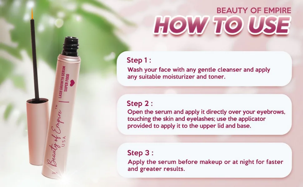 2 In 1 Lash & Brow Growth Serum - Premium Enhancing Serum with Advanced Formula to Boost Longer Fuller & Thicker Luscious Lashes with Biotin Ginseng Natural Lashes & Extensions - HOW TO USE