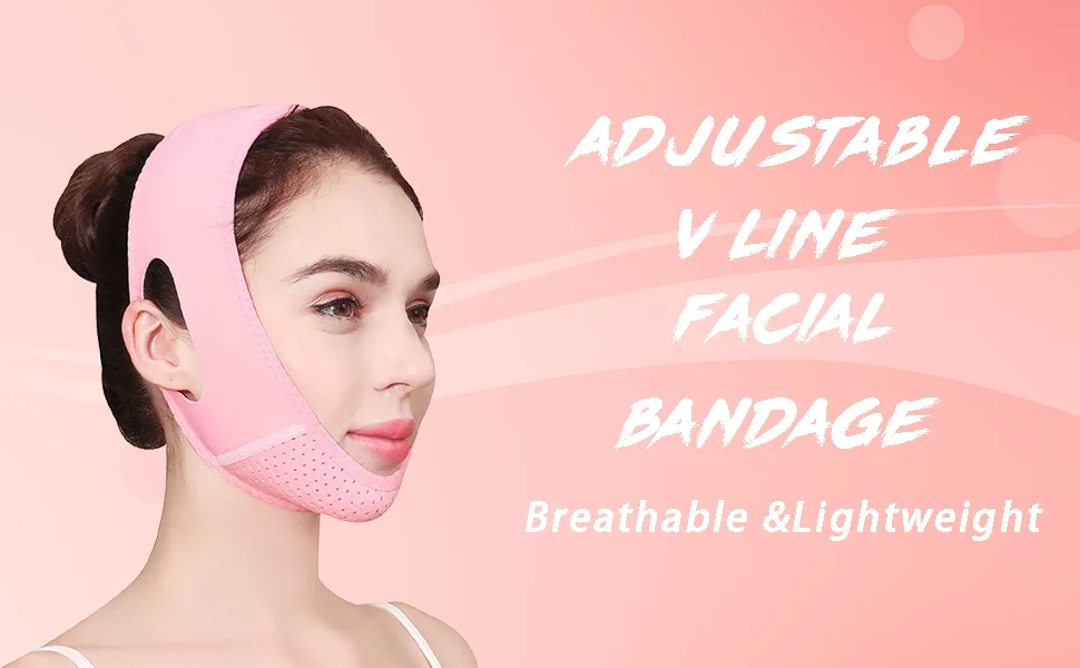 CURELIX Double Chin Reducer Reusable Double Chin V Line Lifting Belt with Chin Strap for Women Face Lift Mask (Pink) - VFB-A+1