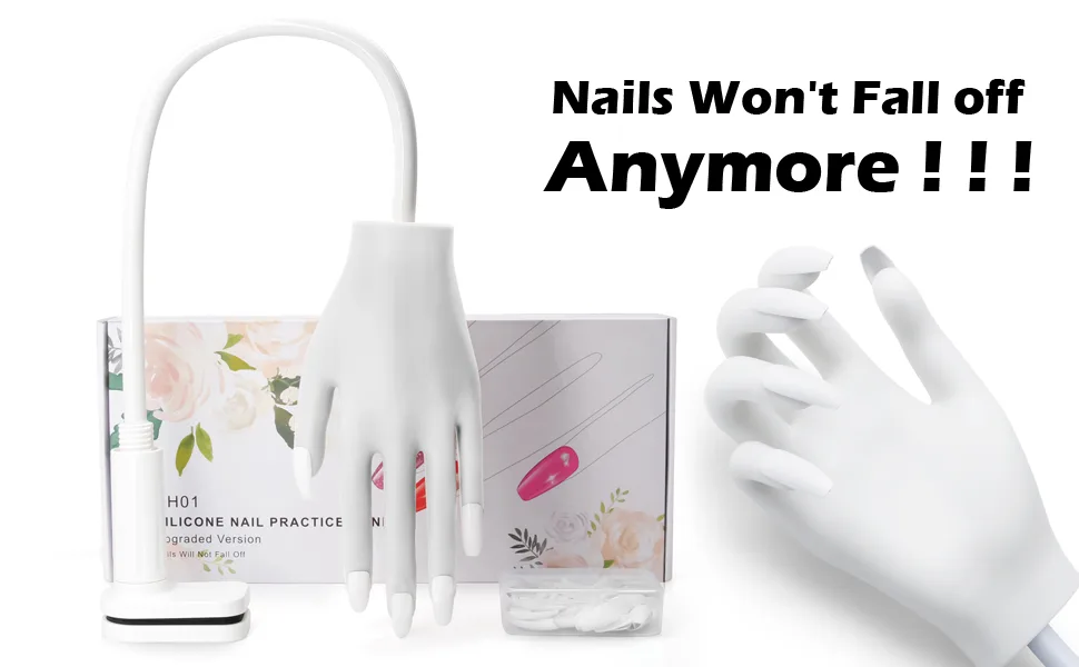 Practice Hand for Acrylic Nails Nails Won't Fall Off Silicone Nail Practice Hand Flexible Nail Technician Acrylic Nail Practice Hand Nail Tech Silicone Hand White - nail training practice hand