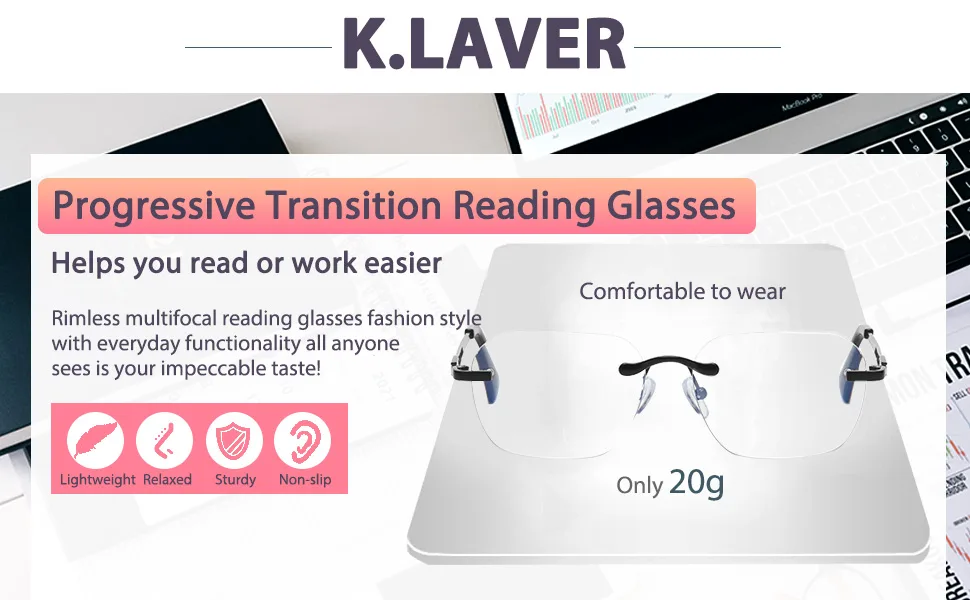 Progressive Multifocus Rimless Photochromic Reading Glasses Anti-Blue Light Transition Computer Multifocal Readers Clear 2.0 x - product information 1