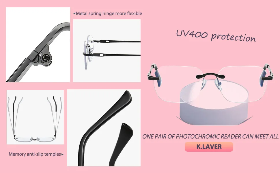 Progressive Multifocus Rimless Photochromic Reading Glasses Anti-Blue Light Transition Computer Multifocal Readers Clear 2.0 x - product information 4