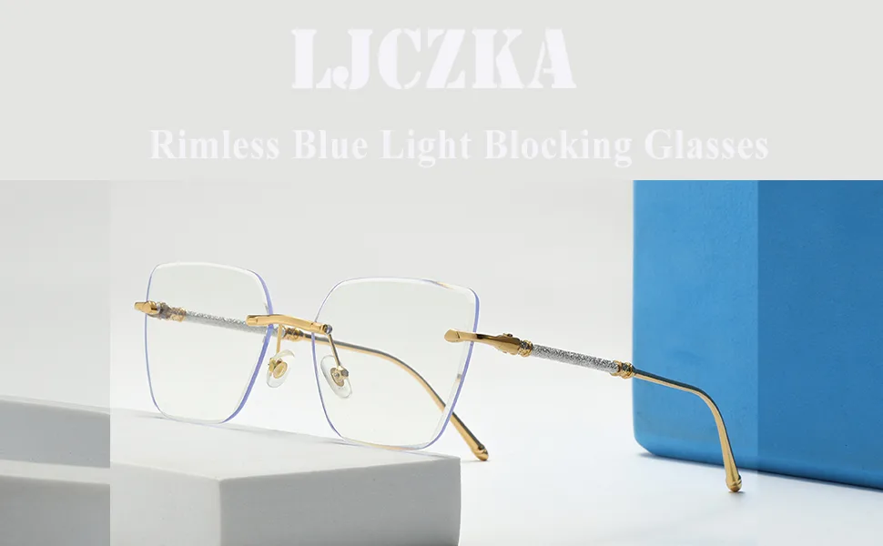 LJCZKA Blue Light Blocking Glasses Women Men Square Rimless Eyeglasses Anti Eye satrain Computer Glasses Metal Frame Silver - Blue Light Blocking Glasses