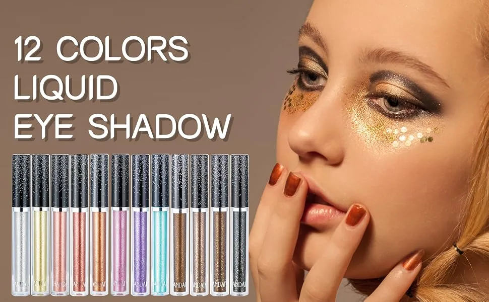 Glitter Eyeshadows Liquid Eyeshadows Long-lasting Liquid Glitter Eyeshadows Shimmer-Eyeshadows Metals-Gloss-Sparkling Silver Gold High-pigmented Colorful Glitter Eye Shadows(08#Light-Blue) - product information 1