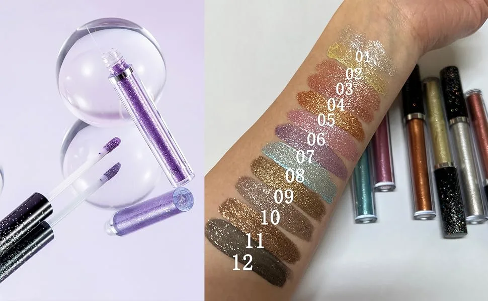 Glitter Eyeshadows Liquid Eyeshadows Long-lasting Liquid Glitter Eyeshadows Shimmer-Eyeshadows Metals-Gloss-Sparkling Silver Gold High-pigmented Colorful Glitter Eye Shadows(08#Light-Blue) - product information 5
