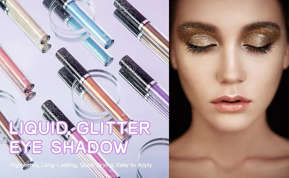 Glitter Eyeshadows Liquid Eyeshadows Long-lasting Liquid Glitter Eyeshadows Shimmer-Eyeshadows Metals-Gloss-Sparkling Silver Gold High-pigmented Colorful Glitter Eye Shadows(08#Light-Blue) - product information 6