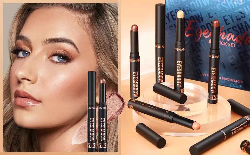 8 Colors Eyeshadow Stick Matte Professional Long Lasting Smooth Bright-Colored Contouring and Highlight Cream Eyeshadow Stick Metallic Glitter Eye Shadow Pencil Eye Makeup Set (EYESHADOW B) - 8Pcs Neutral Eyeshadow Stick