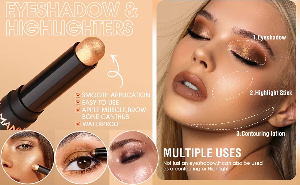 8 Colors Eyeshadow Stick Matte Professional Long Lasting Smooth Bright-Colored Contouring and Highlight Cream Eyeshadow Stick Metallic Glitter Eye Shadow Pencil Eye Makeup Set (EYESHADOW B) - Eyeshadow Stick