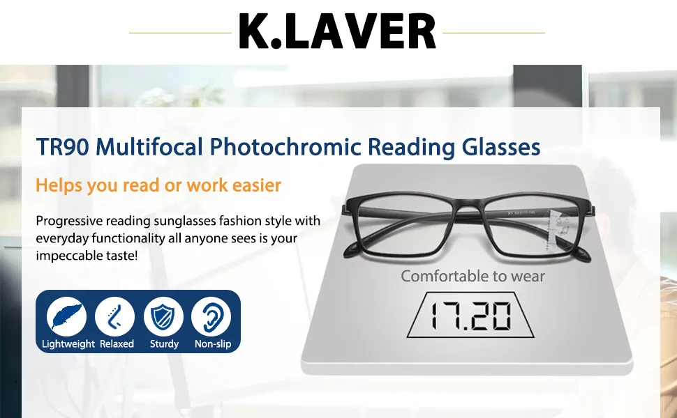 Premium Progressive Multifocal Reading Glasses Photochromic Lens TR90 Black Rectangle Seamless Transition Sunglasses 3.0x - 1503