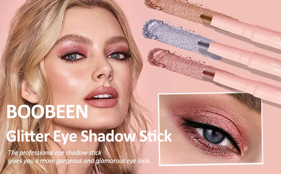 Boobeen Glitter Eye Shadow Stick Waterproof Eyeshadow Crayon Pencil Eye Brightener Long Lasting Cream Eye Highlighter Makeup 03# - eyeshadow palette eyeshadow stick glitter eyeshadow cream eyeshadow shimmer eyeshadow eyeshadow pen