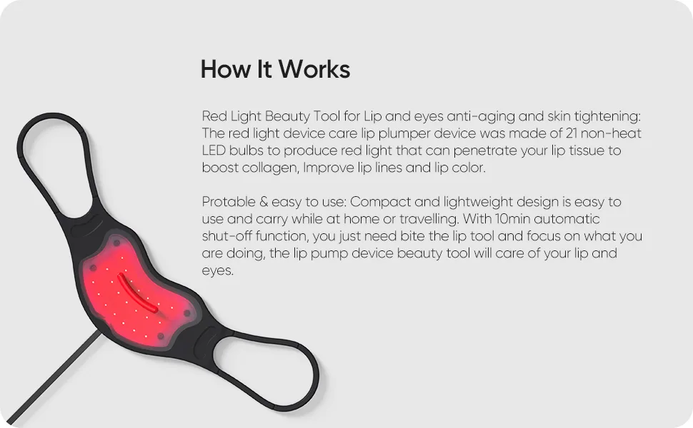 Red Light Therapy Lip Plumper Device Lip Plumping Enhancer LED Light Therapy Device for Lips Lip Plumper Tool Anti-Aging Lip Plumper for Fine Lines Enhance Lip Tone - product information 3