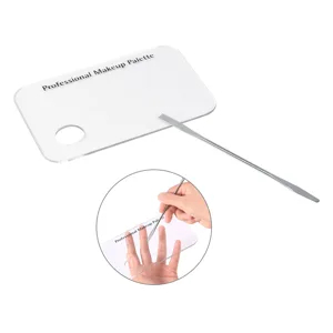 Acrylic Palette Spatula Clear Acrylic Makeup Nail Art Cosmetic Mixing Palette & Stainless Spatula Tool Set - JM00322-3