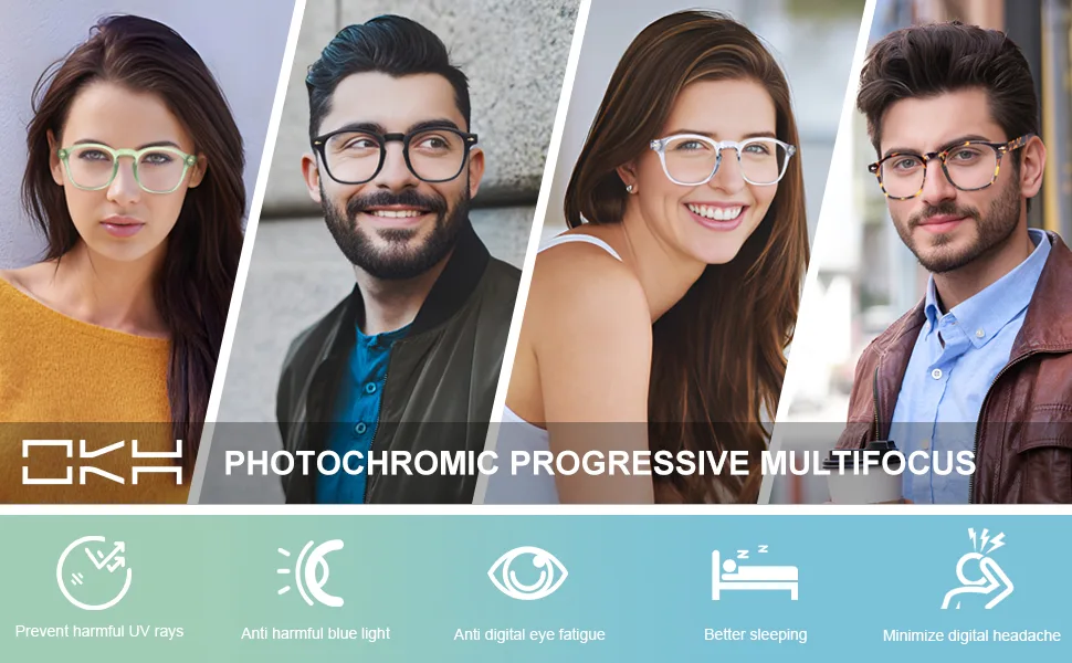 OKH Progressive Photochromic Multifocus Reading Glasses Transition Sunglasses Blue Light Blocking Computer Readers for Women Men(Green 1.0x) - product information 1