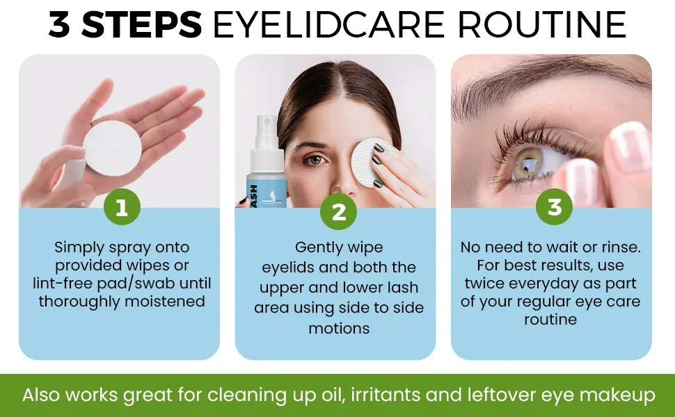 Essentially Based Eyelid Cleanser Kit - 2 oz Eyelids and Eyelash Cleaner - Hypochlorous Acid Spray Solution - Eye Wash Solution with 30 Application Pads - Made in USA - eyelid lid eyelash lash cleaner