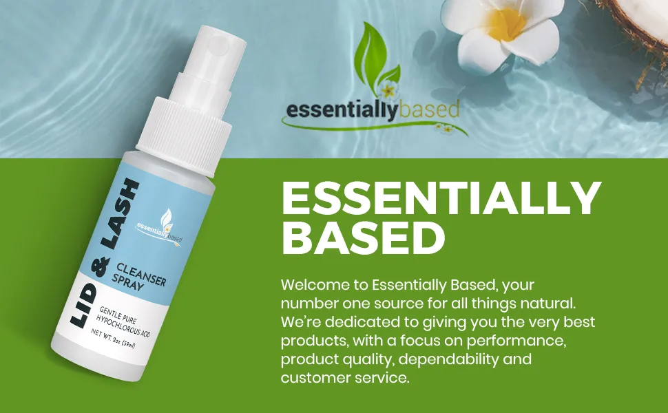 Essentially Based Eyelid Cleanser Kit - 2 oz Eyelids and Eyelash Cleaner - Hypochlorous Acid Spray Solution - Eye Wash Solution with 30 Application Pads - Made in USA - eyelid lid eyelash lash cleaner