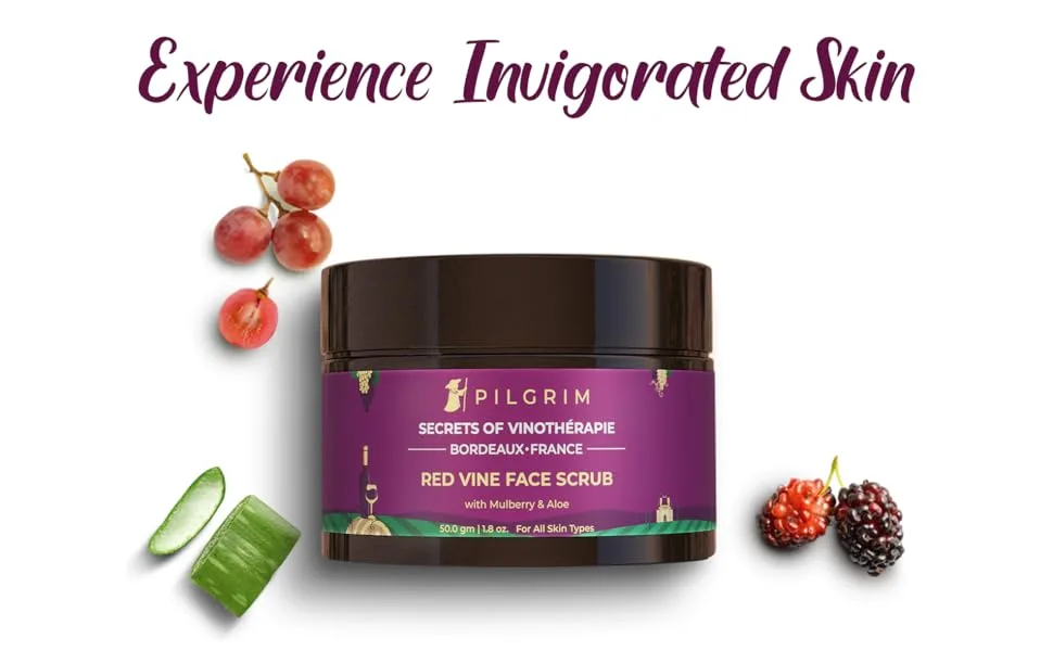 PILGRIM French Red Vine Face Scrub with Mulberry Extract & Aloe Men & Women 50gm - red vine face scrub