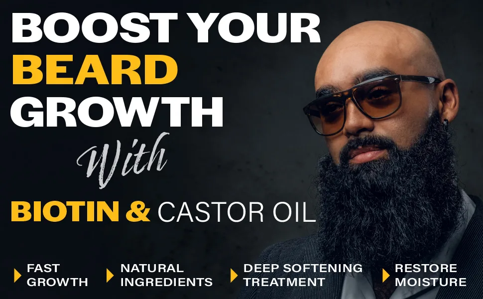 Hair Illusion Maxium Potency Biotin Beard Growth Balm | For Mens Beard Mustache Growth. Softening & Condition Beard with Castor Oil for Beard Conditioning and Shine. - Hair Illusion Biotin Beard Balm with Castor Oil