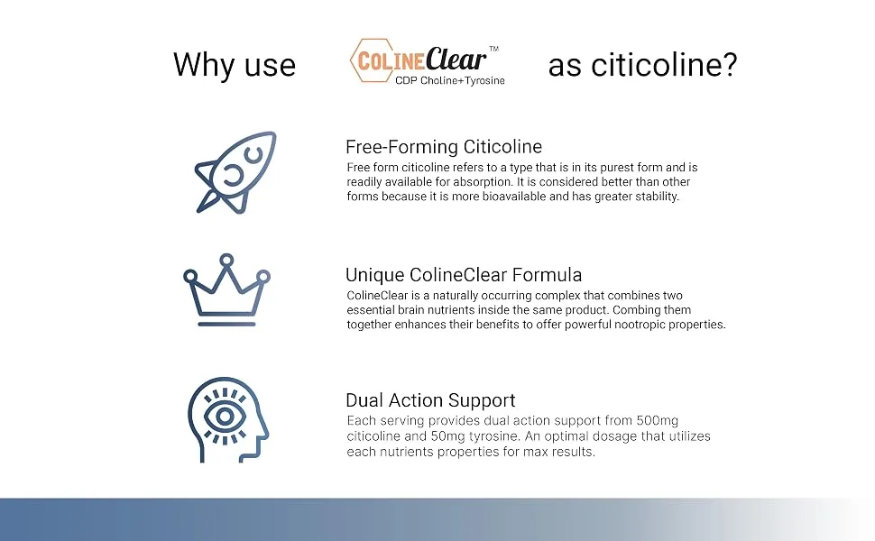 NatureBell Citicoline Supplements, CDP Choline, Citicoline 500mg Plus Tyrosine 50mg Per Serving, Optimized Dosage, 120 Capsules, 2 in 1 Formula, Dual Action Brain Supplement, Non-GMO - Citicoline