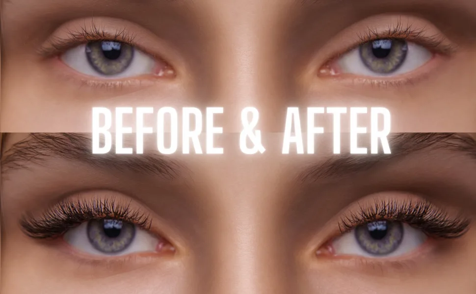 BLAC-K-WHITE Lash Lift Kit | Professional Semi-Permanent Eyelash Perming Kit | Long-Lasting Curl | Perfect for Salon & Home Use - BEFORE & AFTER