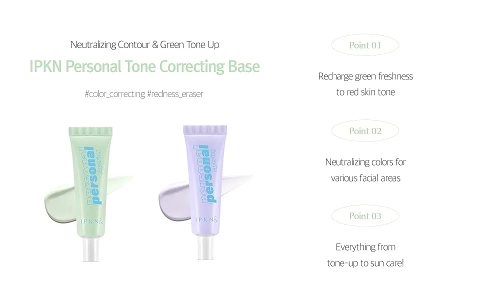 IPKN Personal Tone Correcting Base | Facial Makeup Base & Primer | Correcting Undertones & Evening Skin Tone | SPF 30 | Sensitive-Friendly | K-Beauty (Green) - product information 3