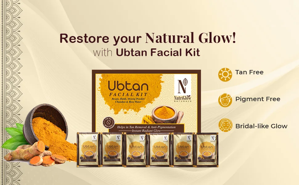 NutriGlow NATURAL'S Ubtan Facial Kit For Glowing Skin Tan Removal With Haldi & Chandan 60gm - NutriGlow