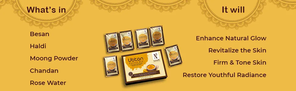 NutriGlow NATURAL'S Ubtan Facial Kit For Glowing Skin Tan Removal With Haldi & Chandan 60gm - NutriGlow