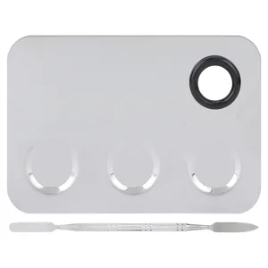 Professional Cosmetic Mixing Plate Stainless Steel Makeup Palette Rectangle Shape with Slotted Design for Smooth Pigment Blending Includes Spatula Silver - 1410220017311-2