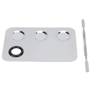 Professional Cosmetic Mixing Plate Stainless Steel Makeup Palette Rectangle Shape with Slotted Design for Smooth Pigment Blending Includes Spatula Silver - 1410220017311-3