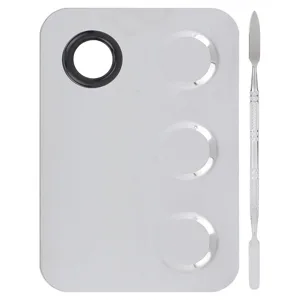 Professional Cosmetic Mixing Plate Stainless Steel Makeup Palette Rectangle Shape with Slotted Design for Smooth Pigment Blending Includes Spatula Silver - product information 2