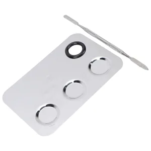 Professional Cosmetic Mixing Plate Stainless Steel Makeup Palette Rectangle Shape with Slotted Design for Smooth Pigment Blending Includes Spatula Silver - product information 3