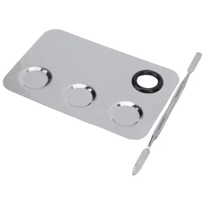 Professional Cosmetic Mixing Plate Stainless Steel Makeup Palette Rectangle Shape with Slotted Design for Smooth Pigment Blending Includes Spatula Silver - product information 6