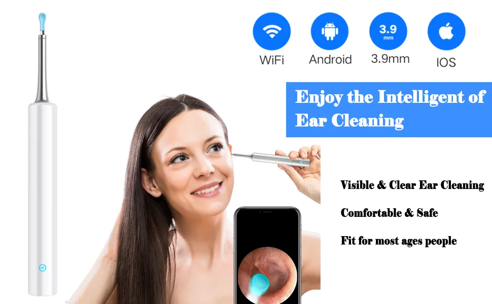 Ear Wax Removal Endoscope Otoscope Earwax Remover Tools Scope with 1080P FHD Camera 6 Led Lights Wireless Connected Compatible with iPhone iPad Android Smart Phones & Tablets (White) - product information 1