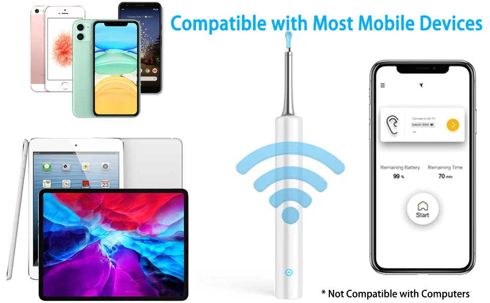 Ear Wax Removal Endoscope Otoscope Earwax Remover Tools Scope with 1080P FHD Camera 6 Led Lights Wireless Connected Compatible with iPhone iPad Android Smart Phones & Tablets (White) - product information 8