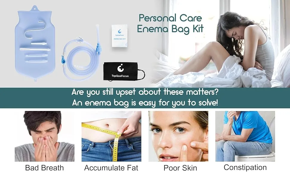 TopQuaFocus 2 Quart Enema Bag Kit Clear Non-Toxic Silicone for Coffee and Water Colon Cleanse BPA and Phthalates Free (2 Quart) - product information 1