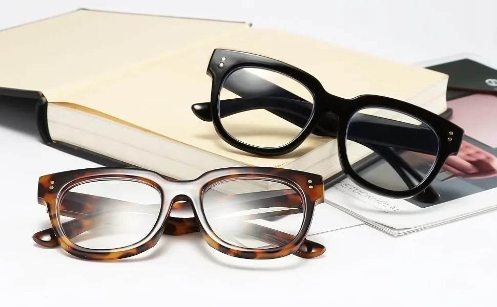 FEISEDY Retro Square Thick Big Frame Blue Light Blocking Reading Glasses Anti Glare Digital Eyestrain Reader B2523 Mix Amber 2.0 x - black and leopard