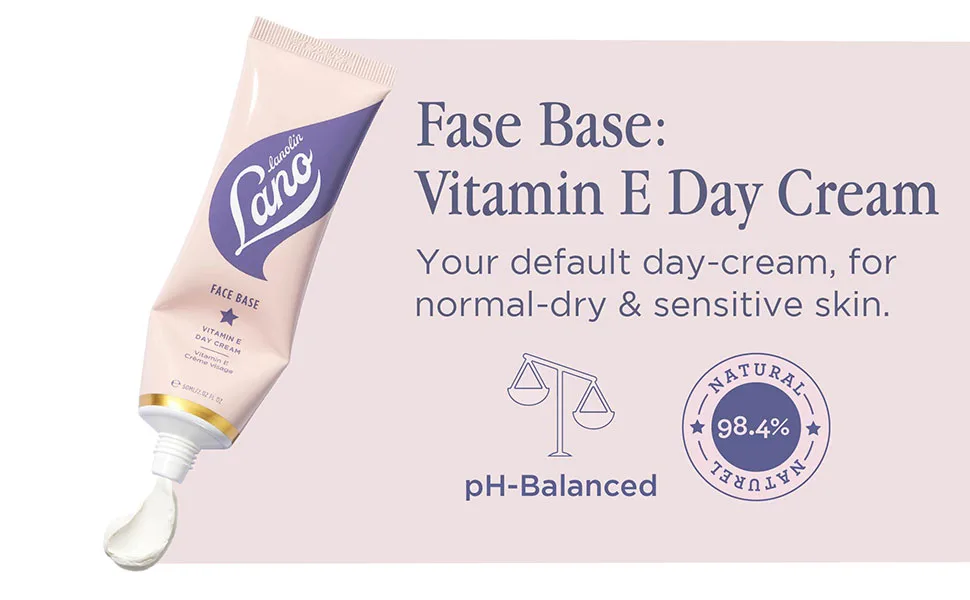 Lanolips Face Base Lanolin & Vitamin E Day Cream - Moisturizing Face Cream - Lanolin Colloidal Oatmeal & Vitamin E for Normal-Dry & Sensitive Skin - Dermatologist Tested Lanolin Cream (60ml / 2.02oz) - large image