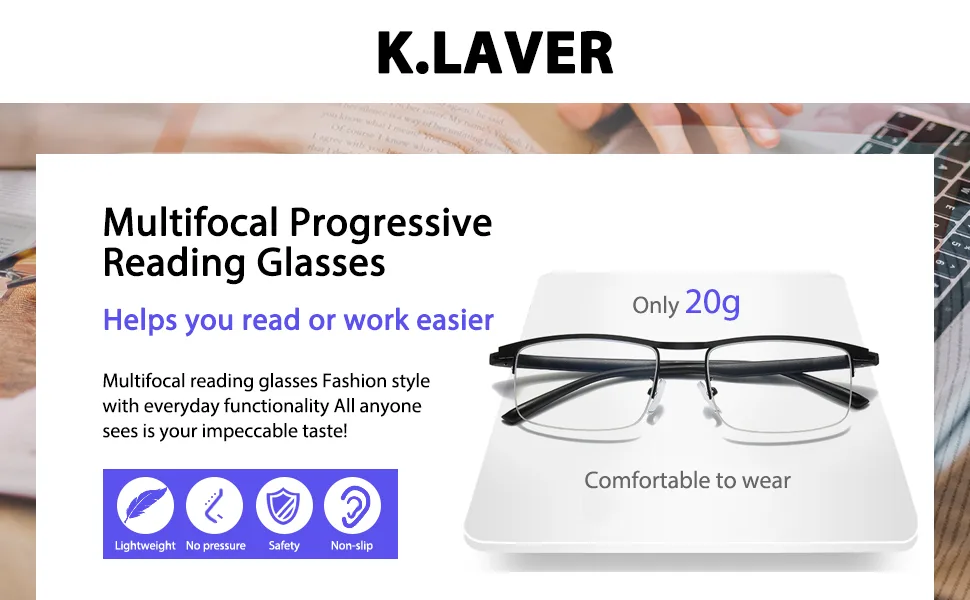 Progressive Multifocus Reading Glasses Semi Rimless Blue Light Blocking Glasses For Men Women TR90 Multifocal Readers Black Frame - Clear Lense 2.0 x - product information 1