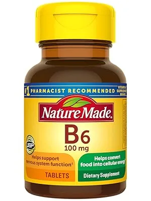 Nature Made Vitamin B-6 100 Mg, Tablets, 100-Count (Pack of 2) 100 Count (Pack of 2) - Nature Made Vitamin B6 100 mg Tablets