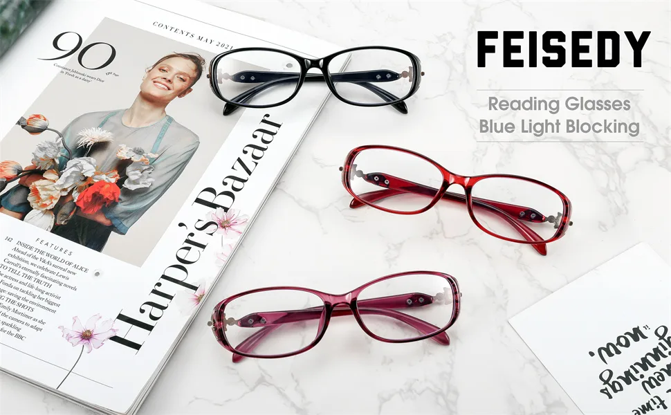 FEISEDY Fashion Rectangle Reading Glasses Womens Blue Light Blocking Glasses Fox Style Lightweight Anti Glare Reader B2344 Black 1.5 x - product information 1