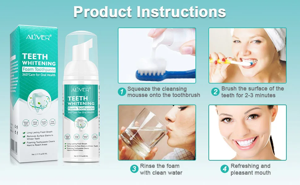 Teeth Whitening Foam Toothpaste Baking Soda Toothpaste Intensive Stain Removal Toothpaste Baking Soda Spearmint Whitening Mousse - whitening